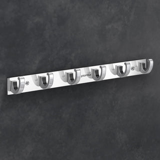 Plantex Aluminum Over The Door Hook Hanger/Hook Rail with 6 Hooks for Walls of Bathroom/Kitchen - Hook Rail for Bathroom - Pack of 2 (6 Pin, Chrome)