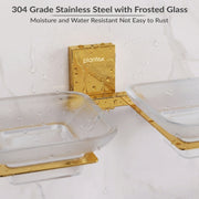 Plantex 304 Grade Stainless Steel Frosted Glass Double Soap Holder/Soap Stand/Dual Soap Dish/Bathroom Accessories - Crystal (PVD Gold)