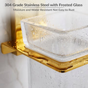 Plantex 304 Grade Stainless Steel Glass Tumbler Holder/Toothbrush Holder for Bathroom/Bathroom Accessories – Pack of 1 (Crystal, PVD Gold)
