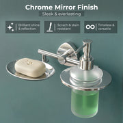 Plantex J4 Stainless Steel Soap Dish with Liquid Dispenser/Soap Stand for Bathroom Wall Mount/Shampoo Dispenser/Bathroom Accessories (Chrome Finish) Angel