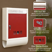 Plantex Letter Box/GI Steel Magazine Holder/Complaint Box & Suggestion Box for Office with Secure Lock and Keys/News Paper Holder/Mail Box/Post Box (Red & Ivory), Wall Mount