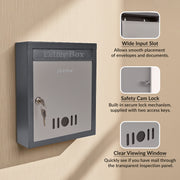 Plantex Wall Mount Letter Box - Suggestion Box/Mail Box/Post Box for Home gate with Secure Key Lock - (Dark Grey) A4 Size