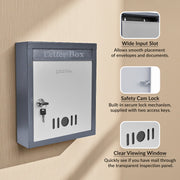 Plantex Wall Mount Letter Box - Suggestion Box/Mail Box/Post Box for Home gate with Secure Key Lock - (Dark Grey) A4 Size