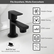 Plantex Pillar Tap for Wash Basin with Water Saving Aerator and Brass Spindle/Quarter Turn Basin Tap with Teflon Tape/Pillar Cocke for Wash Basin - Pack of 1 (Saga, Black)