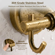 Plantex 304 Grade Stainless Steel Hooks for Hanging Clothes and Towel in Bathroom/Living Room- Niko (Brass Antique)