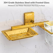 Plantex 304 Grade Stainless Steel Soap Dish with Glass Toothbrush Holder/Soap Stand/Soap Case with Tumbler/Bathroom Accessories - Pack of 1 (Crystal, PVD Gold)