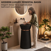 Plantex Round Pedestal Basin for Bathroom/Acrylic Resin & Quartz Designer One Piece Pedestal Free Standing Wash Basin for living Room/Hotel (Black-17x17x33.5 inch)