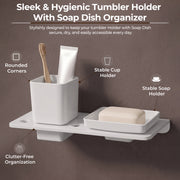 Plantex 2in1 Soap Dish/5mm Acrylic and ABS Plastic Soap Dish for Wall Mount/Soap Stands with Tumbler Holder/Bathroom Accessories - (White)