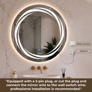 Plantex Glass Lighting Mirror With 3 Lighting Option/Smart Wall Mount Mirror Shatterproof For Living Room/Bedroom/Dressing Room - Round Shape (24 Inch), White