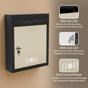 Plantex Letter Box/GI Steel Post Box/Suggestion Box/Donation Box with Key Lock/Letter Box for Home/Office/Hotel Gate/Complaint Box (Black & Ivory) - Wall Mount A4 Size