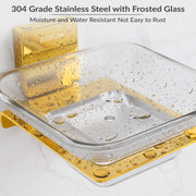Plantex 304 Grade Stainless Steel Glass Soap Dish/Soap Stand/Soap Holder/Bathroom Accessories - Crystal (PVD Gold)