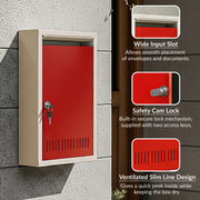 Plantex Letter Box for Home/GI Steel Mail Box/Suggestion Box for Office/Complaint Box for Hote/Post Box for Home Gate & with Secure Lock - (Red & Ivory) - Big Size Wall Mounted
