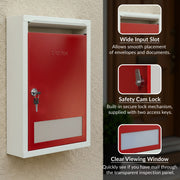 Plantex All in 1 Multipurpose Big Size Letter/Complaint/Suggestion/Donation Box with Lock - Table Top or Wall Mount (Red & Ivory)