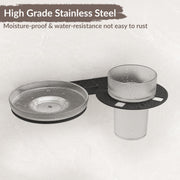 Plantex Soap Dish with Tumbler Holder for Bathroom/Stainless Steel Glass soap Holder wtih Toothbrush Stand/Bathroom Accessories - Pack of 1 (Black)
