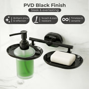 Plantex J4 Stainless Steel Soap Dish with Liquid Dispenser/Soap Stand for Bathroom Wall Mount/Shampoo Dispenser/Bathroom Accessories (PVD Black Finish) Onix
