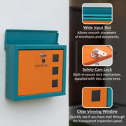 Plantex GI Steel Letter Box/Complaint Box/Small Suggestion Box for Office/Post Box for Home/Wall Mount Mail Box - (Green & Orange)