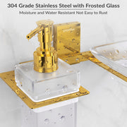 Plantex 304 Grade Stainless Steel Glass Soap Dish with Liquid Dispenser for Bathroom/Soap Stand/Glass Shampoo Dispenser/Bathroom Accessories - Pack of 1 (Crystal, PVD Gold)