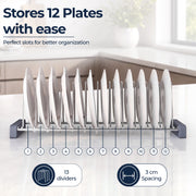 Plantex Stainless Steel Plate Rack for Kitchen/10 Slot Dish Organizer Rack/Plate Holder for Kitchen Drawer/Saucer Stand with Anti-Scratch Base (6 Inches, Pack of 1)