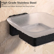 Plantex Stainless Steel Glass Soap Dish for Bathroom/Soap Holder/Soap Case/Soap Stand for Kitchen/Bathroom Accessories - Aqua (Black)
