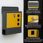 Plantex Heavy Duty GI Steel Letter Box/Suggestion Box/Wall Mount Mail with Magazine Holder/News Paper Holder Box for Home/Office/Hotel - (Yellow & Black)