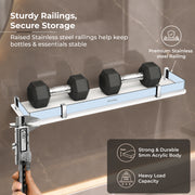 Plantex Acrylic Shelf for Bathroom/Living Room Wall Mounted Shelf with Silver Railings - Bathroom Accessories (White, 18x6 inches)