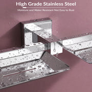 Plantex Aqua Stainless Steel Double Soap Holder for Bathroom/Soap Dish/Soap Stand for Bathroom Accessories - (Chrome)