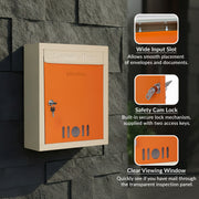 Plantex Letter Box/GI Steel Complaint Box/Suggestion Box/Donation Box with Key Lock/Letter Box for Home/Office/Hotel Gate/Post Box (Orange & Ivory) - Wall Mount A4 Size