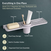 Plantex Double Soap Dish with Tumbler Holder/Acrylic Soap Stand with Tumbler for Bathroom/Soap Holder/Bathroom Accessories - Pack of 1 (VIG-119, Grey)