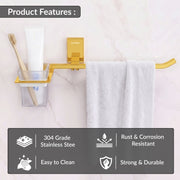 Plantex 304 Grade Stainless Steel Glass Tumbler Holder with Napkin Ring/Toothbrush Holder/Towel Holder for Bathroom/Bathroom Accessories - Pack of 1 (Crystal, PVD Gold)