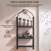 Plantex Stainless Steel Shower Rack/Self Adhesive Shower Caddy for Bathroom Hanging/3 Layer Shower Shelf for Bathroom with Soap Dish Holder,Toothbrush Holder (1520, Black)