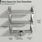 Plantex 3 Tier Bathroom Organizer/Stainless Steel Bathroom Accessories Set with Soap Dish and Brush Slots/Hooks/Tumbler Holder