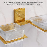 Plantex 304 Grade Stainless Steel Glass Soap Dish with Tumbler Holder/Soap Stand/Toothbrush Holder/Bathroom Accessories - Crystal (PVD Gold)