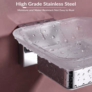 Plantex Stainless Steel Glass Soap Holder for Bathroom/Soap Dish/Soap Case/Soap Stand for Kitchen/Bathroom Accessories - Pack of 1 (Aqua, Chrome)
