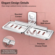Plantex Dream Stainless Steel Double Soap Dish Stand for Bathroom & Kitchen/Soap Dish/Bathroom Accessories - Wall Mounted - Chrome (Pack of 1)