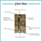 Plantex Heavy Duty Door Hinges 3 inch x 16 Gauge/1.5 mm Thickness Home/Office/Hotel for MainDoor/Wooden/Bedroom/Kitchen/Kabja - Pack of 1 (Brass Antique)