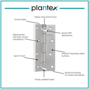 Plantex Hinges for Main Door/Heavy Duty Stainless Steel Door Butt Hinge 5 inch x 12 Gauge/2.5 mm Thickness Home/Office/Hotel for Door/Kabja for Bedroom/Kitchen/Bathroom - Pack of 4 (Satin Matt)
