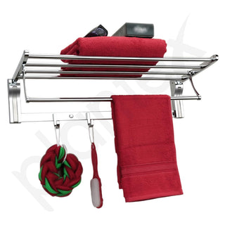 Plantex Stainless Steel Folding Towel Rack/Towel Stand for Bathroom/Towel Hanger/Bathroom Accessories (24-inch) Chrome