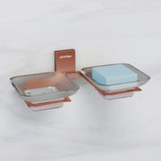 Plantex 304 Grade Stainless Steel Frosted Glass Double Soap Holder/Soap Stand/Dual Soap Dish for Bathroom/Bathroom Accessories - Pack of 1 (Crystal, PVD Rose Gold)