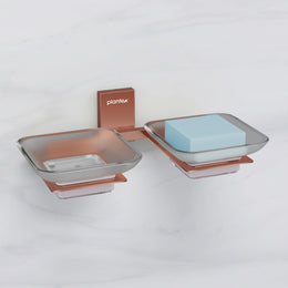 Plantex 304 Grade Stainless Steel Frosted Glass Double Soap Holder/Soap Stand/Dual Soap Dish for Bathroom/Bathroom Accessories - Pack of 1 (Crystal, PVD Rose Gold)