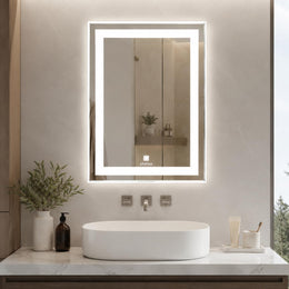 Plantex Metal LED Wall Mirror with Triple-Tone/Touch Mirror for Bedroom/Dressing Room/Living Room - Rectangle Shape (18 X 24 Inch)