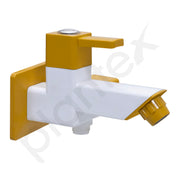 Plantex PTMT EDS-127 2 In 1 Painted Tap For Bathroom With Plastic Wall Flange & Teflon Tap e/ 2-Way Angle Valve With Attachment For Health Faucet (Yellow & White)