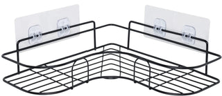 Plantex 2 Self-Adhesive Shelves for Corner Walls for Bathroom Organizer - Bathrom Corner Shelf with Magic Sticker (Black) Metal