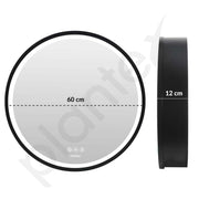 Plantex Aluminium Framed Round LED Bathroom Shelf for Wall with Mirror/Heavy-Duty Steel Body Bathroom Cabinet with Defogger and Bluetooth- 24x24 Inch, Black
