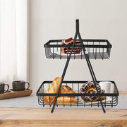Plantex High Grade Steel 2-Tier Fruit & Vegetable Basket, Countertop Tiered Shelf for Dining Table/Kitchen (Black)