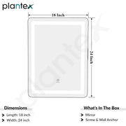 Plantex LED Bathroom Mirror with 3 Tone/Rectangle Mirror for Living Room/Bedroom/Dressing Room - (HM-005, 18 X 24 Inch)