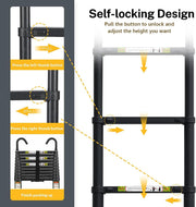 Plantex 2.6m (8.5 ft.) Portable and Compact Aluminium Telescopic Ladder with Removable Hooks/Foldable Multipurpose Ladder for Home & Outdoor Use/2 Years of Warranty By Plantex/EN131 Certified-(Black)