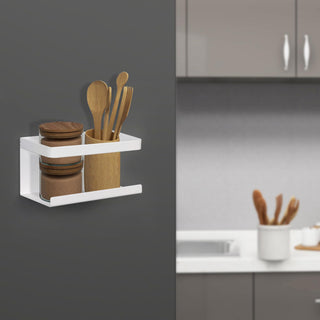 Plantex Carbon Steel Magnetic Shelf For Kitchen/Fridge Organizer Spice Rack/Shelf For Refrigerator - Wall Mount & Railing Mount, Floating Shelves (White)