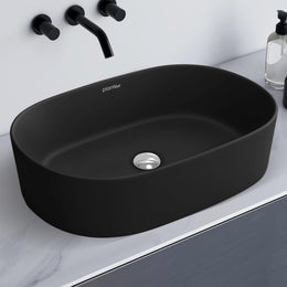 Plantex Ceramic Wash Basin for Bathroom/Oval Table Top Basin/Countertop Vessel Sink for Home/Hotel - (Charcoal Black- 22 x 14 x 6 inch)