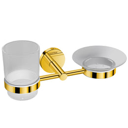 Plantex 304 Stainless Steel Oreo Soap and Brush Holder/Tumbler Holder/Tooth Brush Holder/Soap Holder for Bathroom Accessories - (Gold)