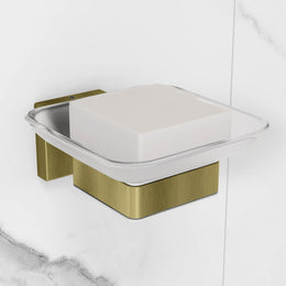 Plantex Stainless Steel Glass Soap Dish for Bathroom/Soap Holder/Soap Case/Soap Stand for Kitchen/Bathroom Accessories - Aqua (Brass Antique)